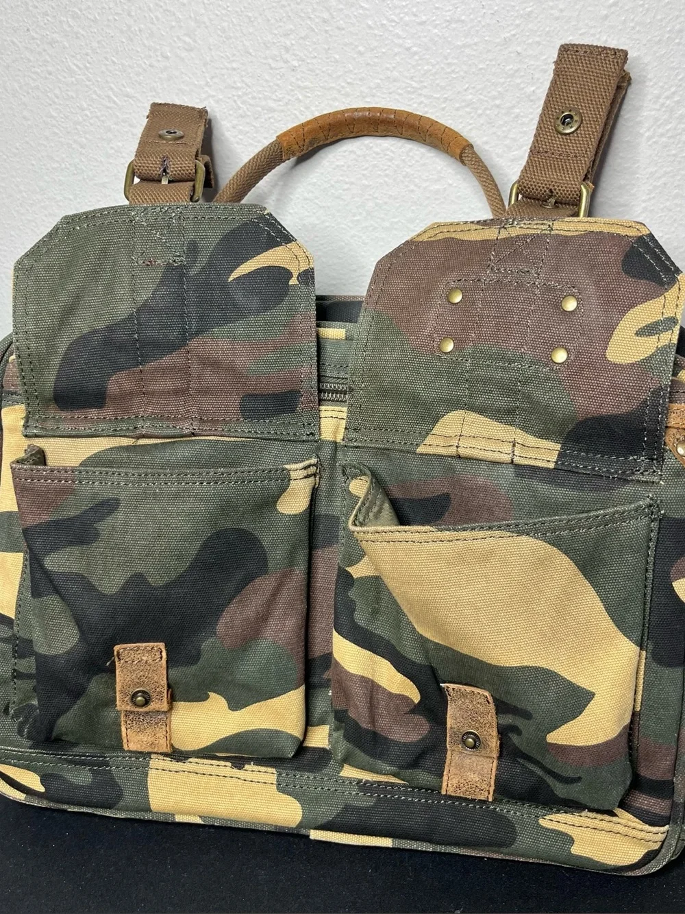 Vintage Fossil Camo Messenger Laptop Bag Military Y2K Missing Strap